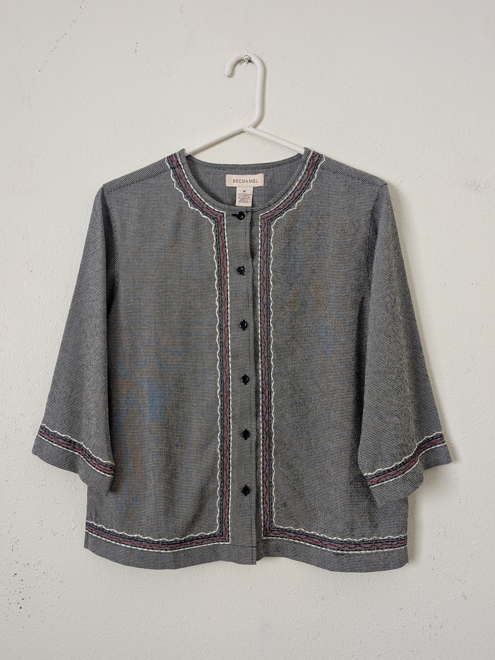 Bechamel Women's Black White Checked Button-Front Top NWT